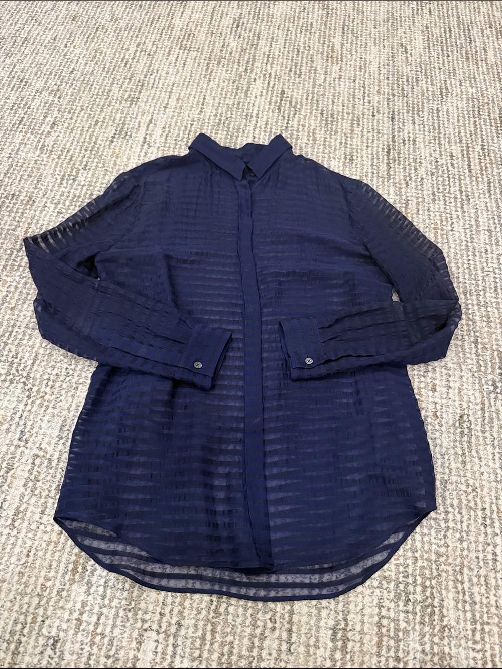 VINTAGE BURBERRY PRORSUM Navy Sheer Stripe Button-Up Shirt Jacket